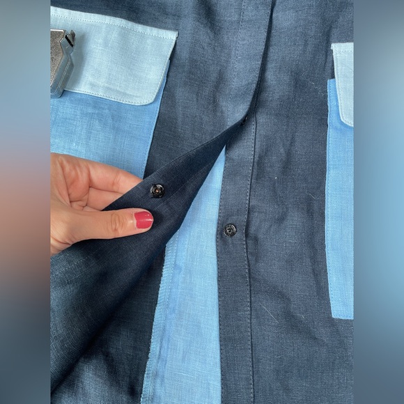 March 11 Eleven women’s 100% linen dress‎ LARGE patchwork blue peasant lagenlook - Picture 9 of 16